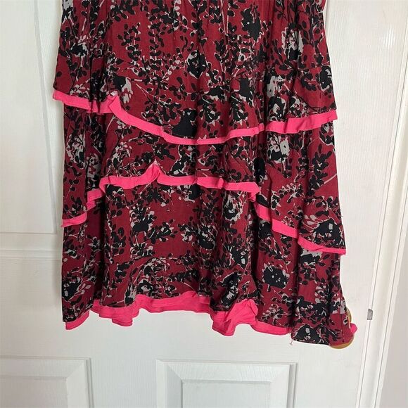 Matilda Jane Women's Helena Dress S Burgundy Red Floral Flounce Sleeves - Picture 2 of 6